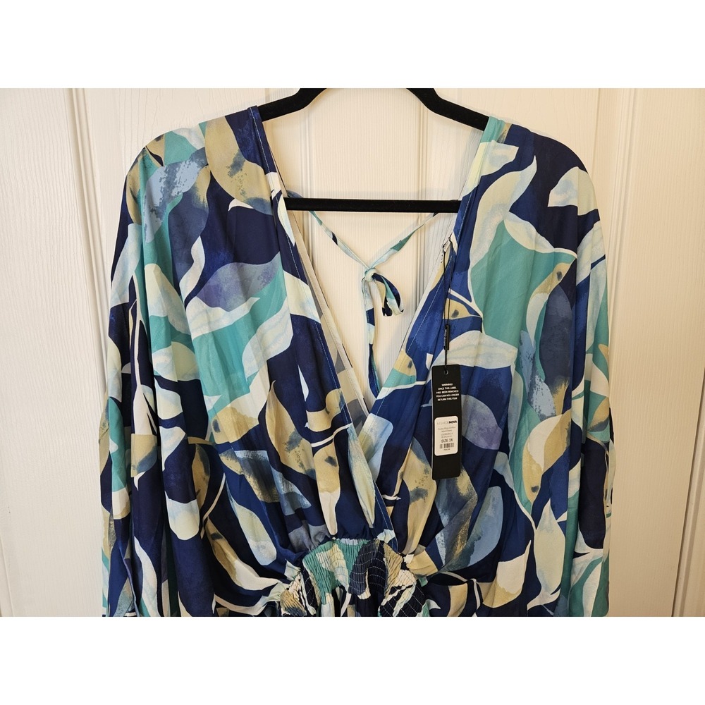 NWT Fashion Nova V-Neck Kimono Sleeves Smocked Waist Chiffon Maxi Dress, Plus 3X - Picture 6 of 12